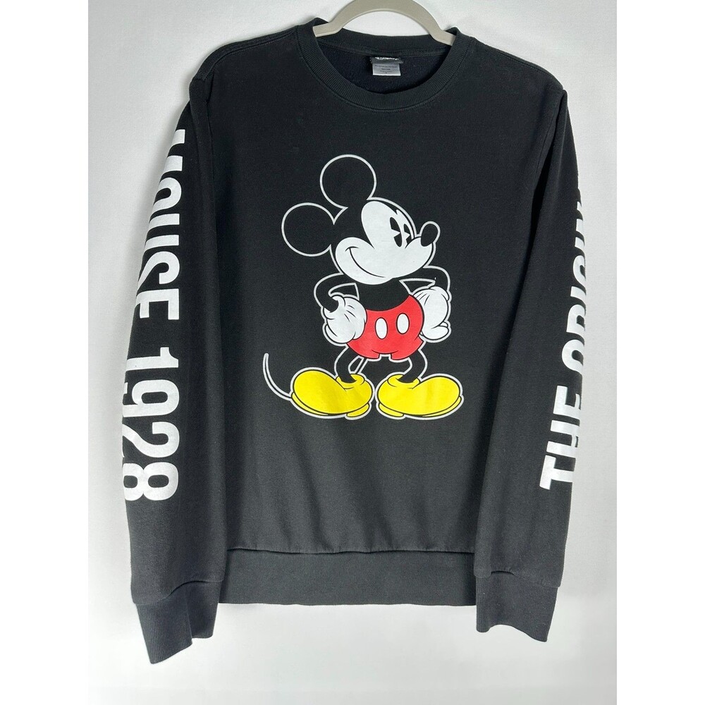 Disney Mickey Mouse Crewneck Sweatshirt Size S Black 1928 Graphic Sleeve Print